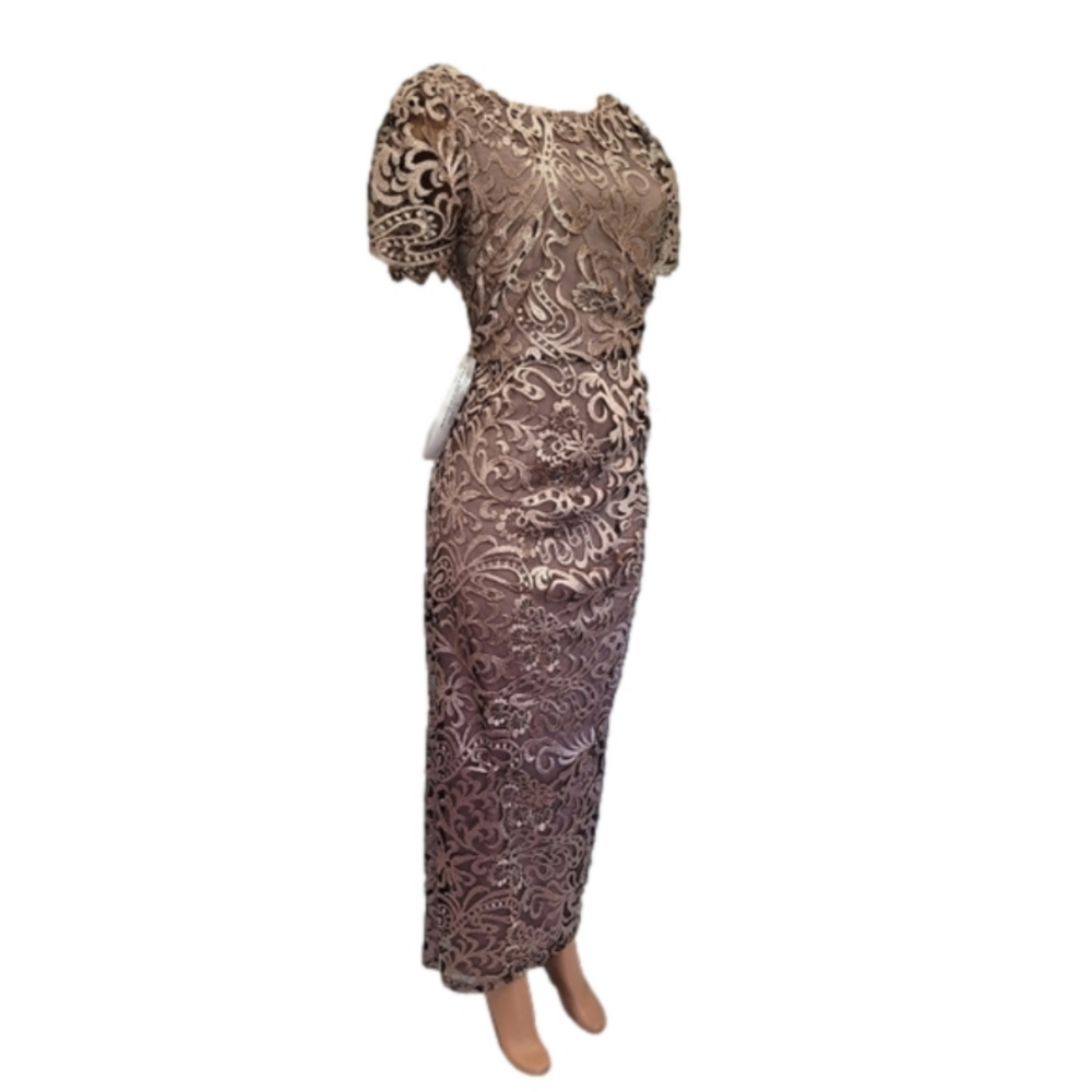 JS Collections Embroidered Gown Boat Neck Flutter Sleeve Size 10 - Picture 5 of 8